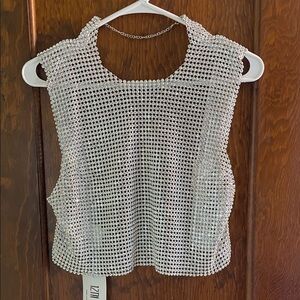 12th Tribe Sparkling Silver Rhinestone Crop Top